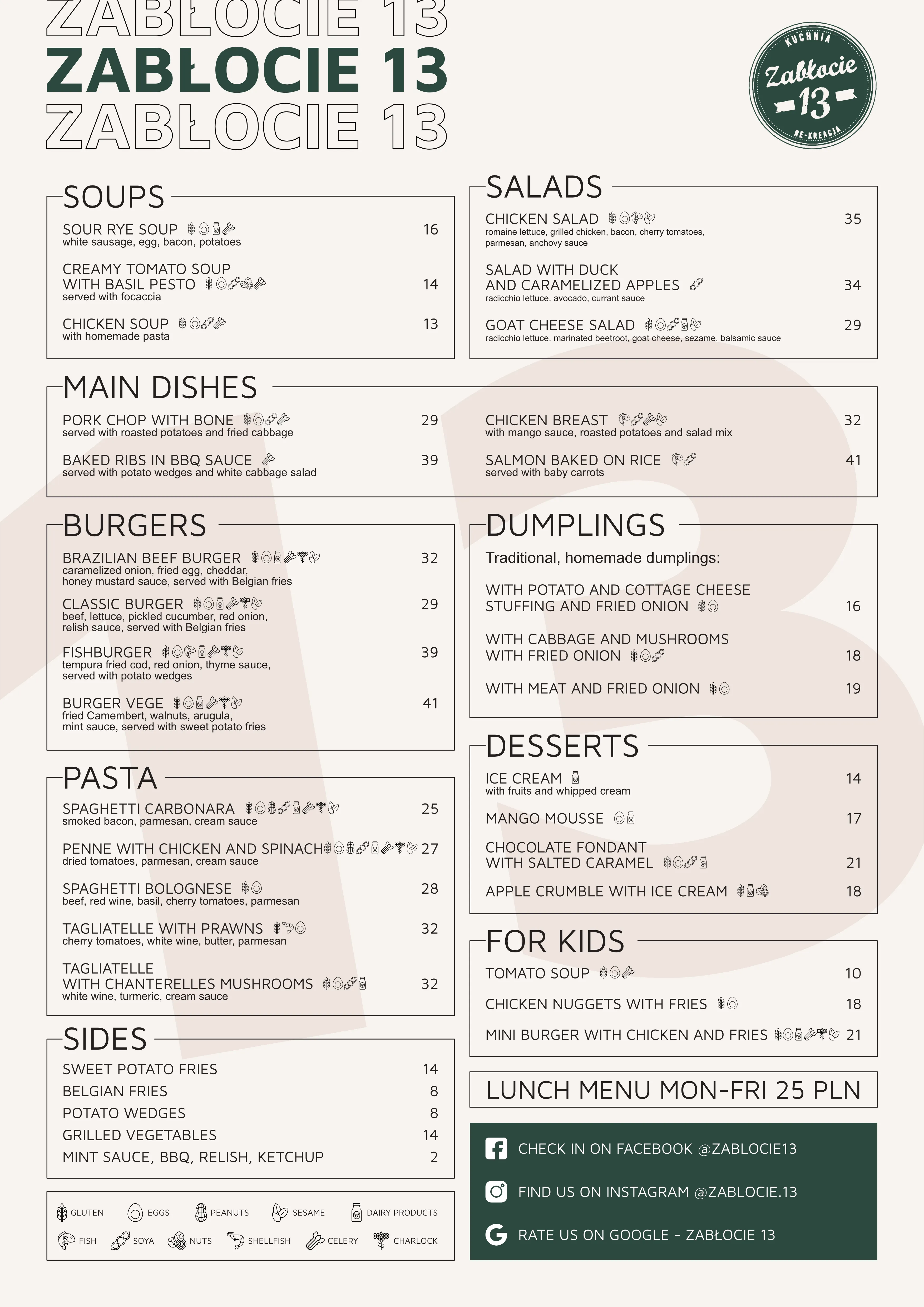 Menu front page